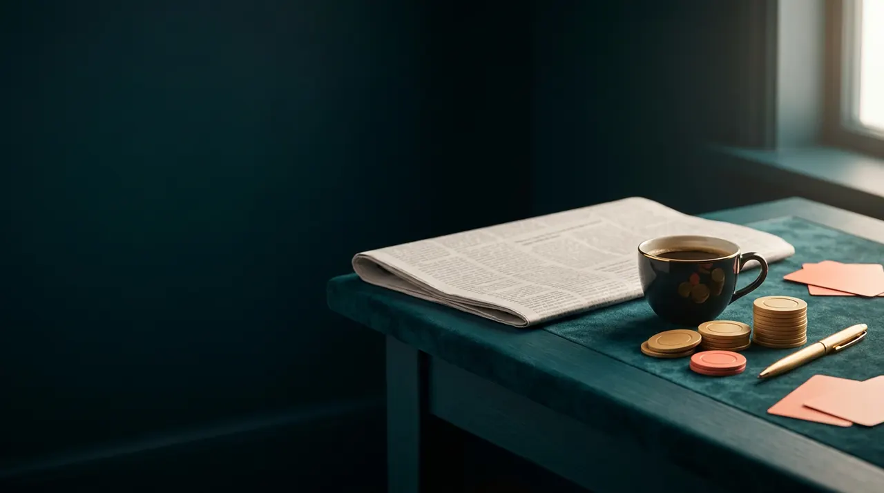Gazeta, kawa i żetony na stole